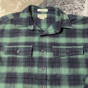 L.L.Bean Freeport Chamois Cloth Shirt Men Large Tall Green Navy Plaid Flannel